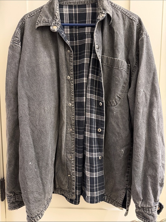 Other - Men's Washed Black Overshirt Jacket with Plaid Lining (REVERSIBLE)